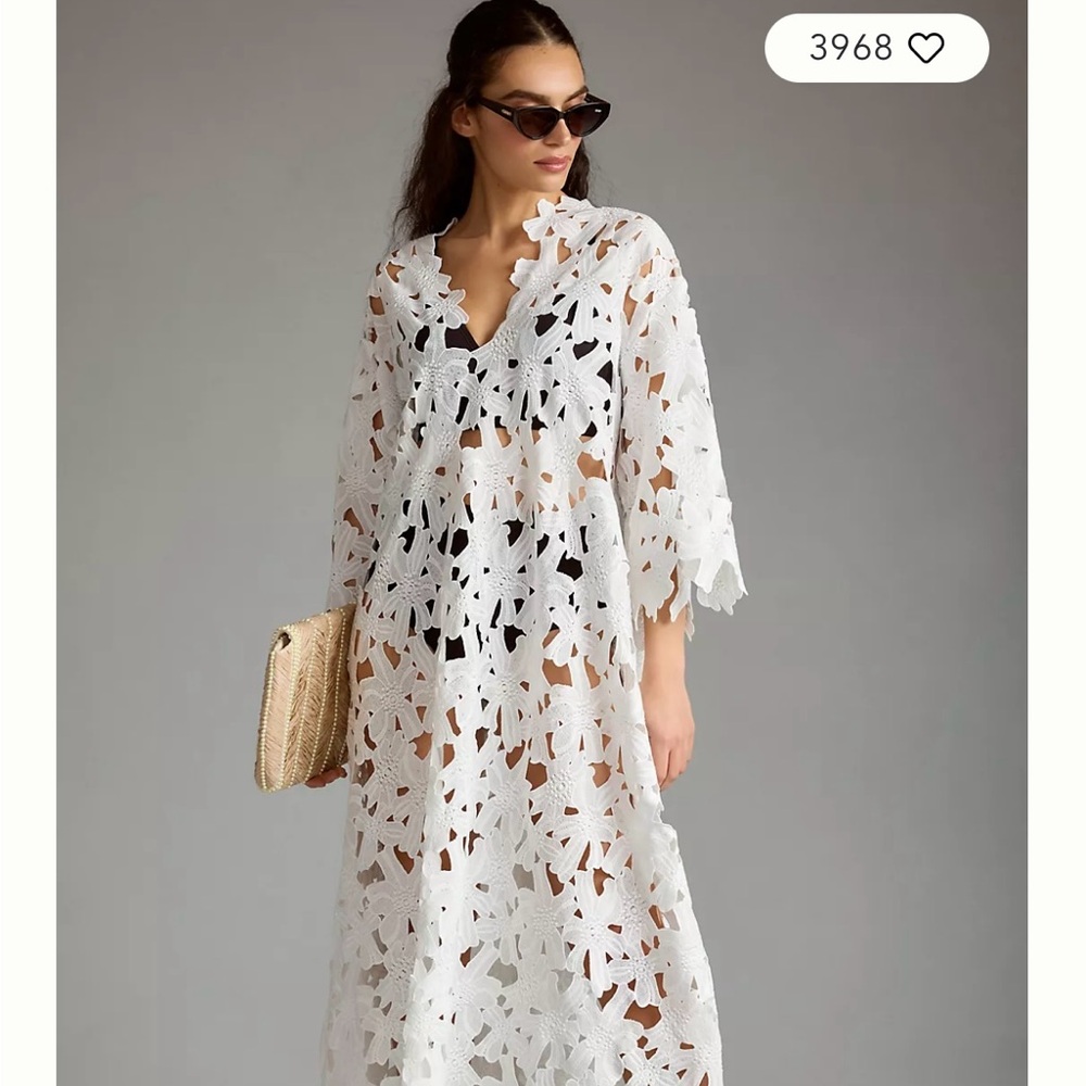 Anthropologie Floral Eyelet Elegant White Swim Cover-Up
